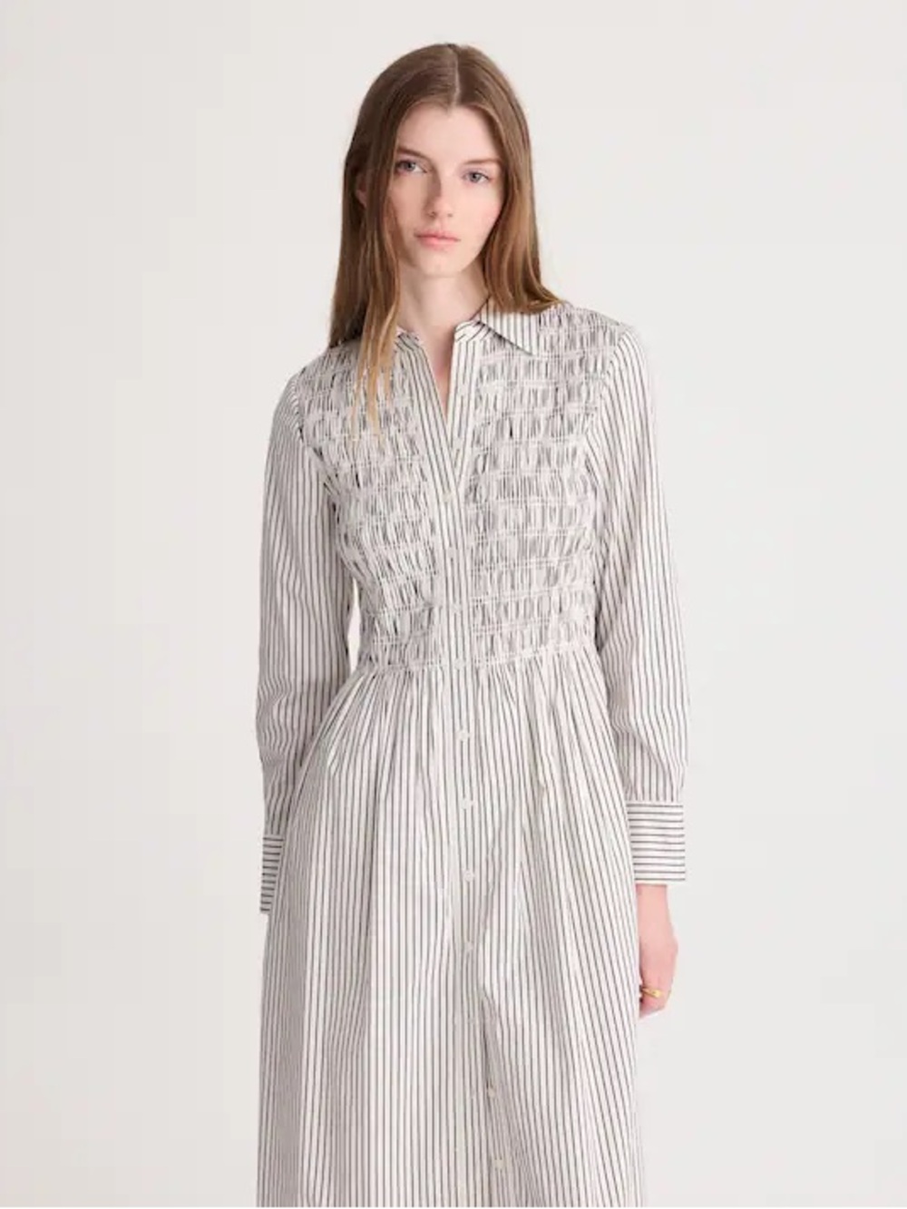 Madewell Black & White Striped Smocked Midi Shirt Dress Coastal Chic French Girl